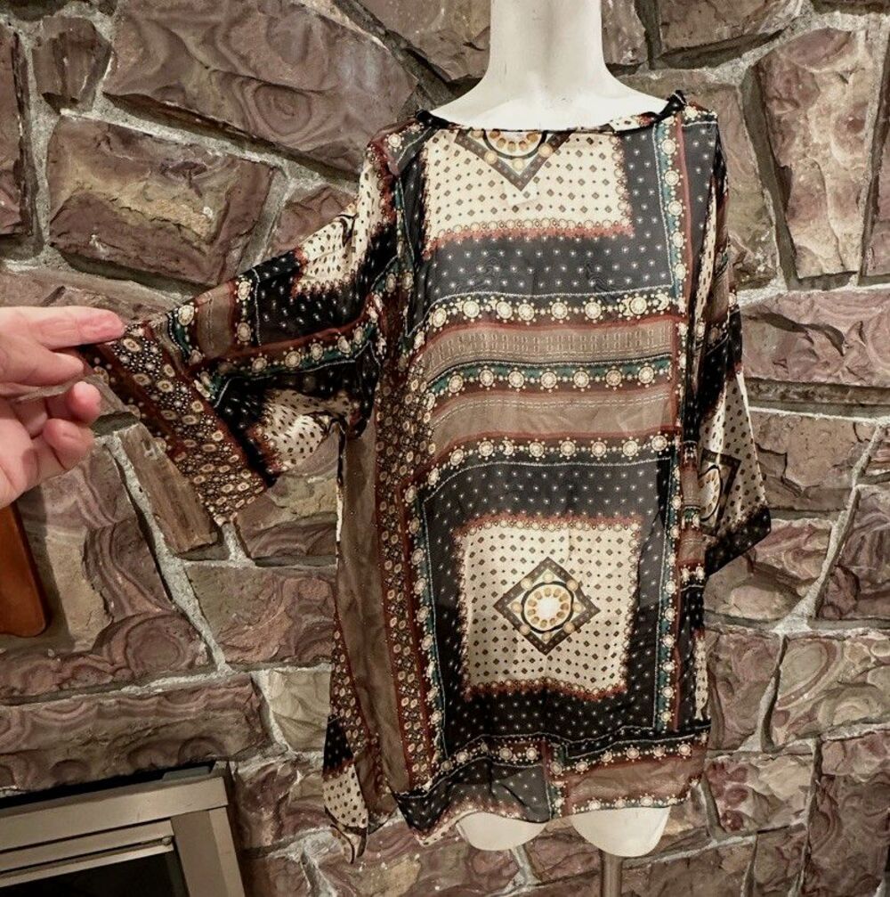 Poncho Caftan One Size Beige Beachy Coastal Made In Italy asymmetrical M/L soft